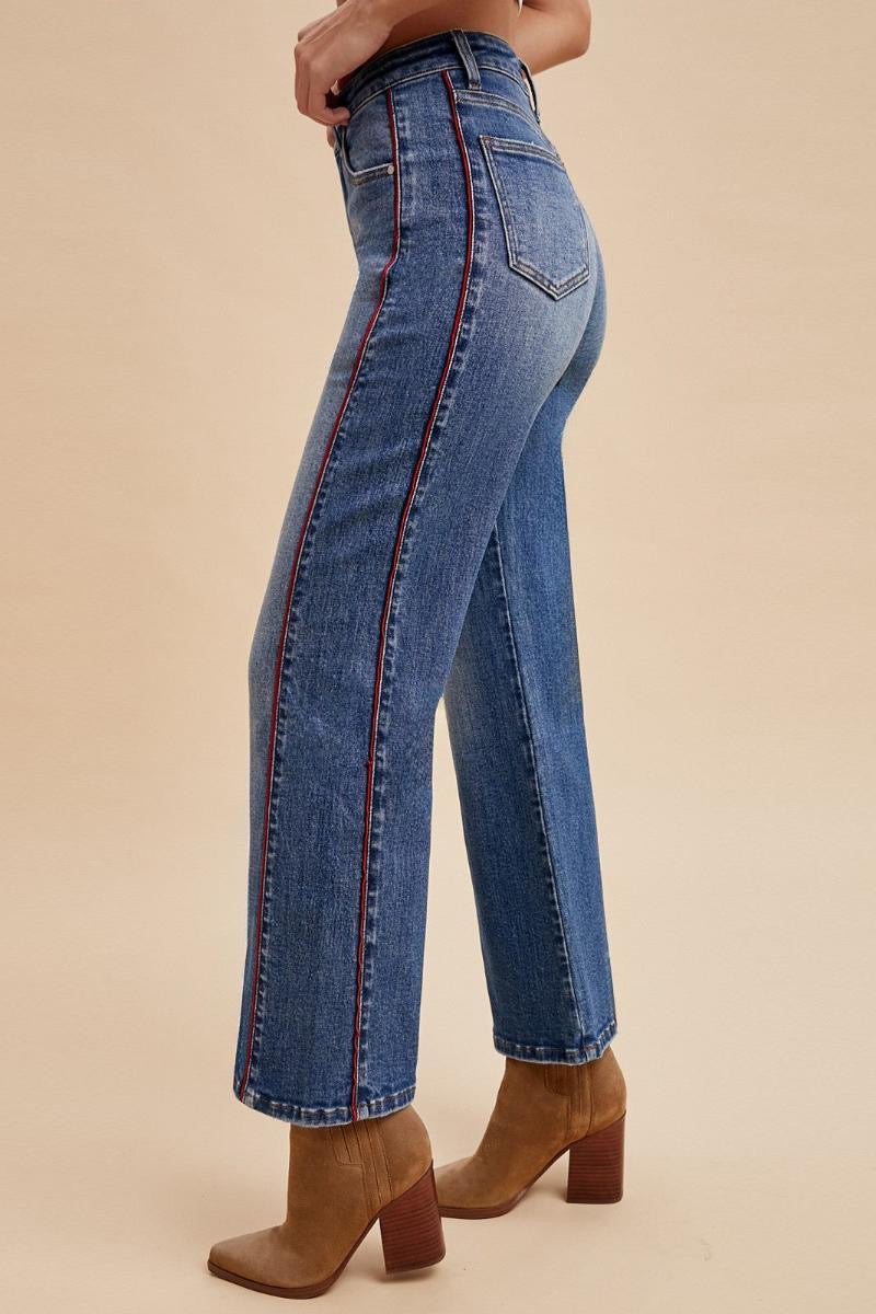 Side Piping Wide Leg Crop Jeans