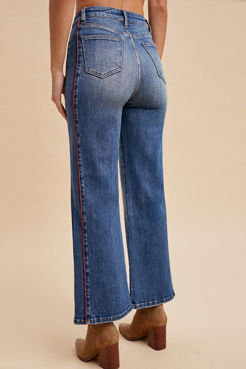 Side Piping Wide Leg Crop Jeans
