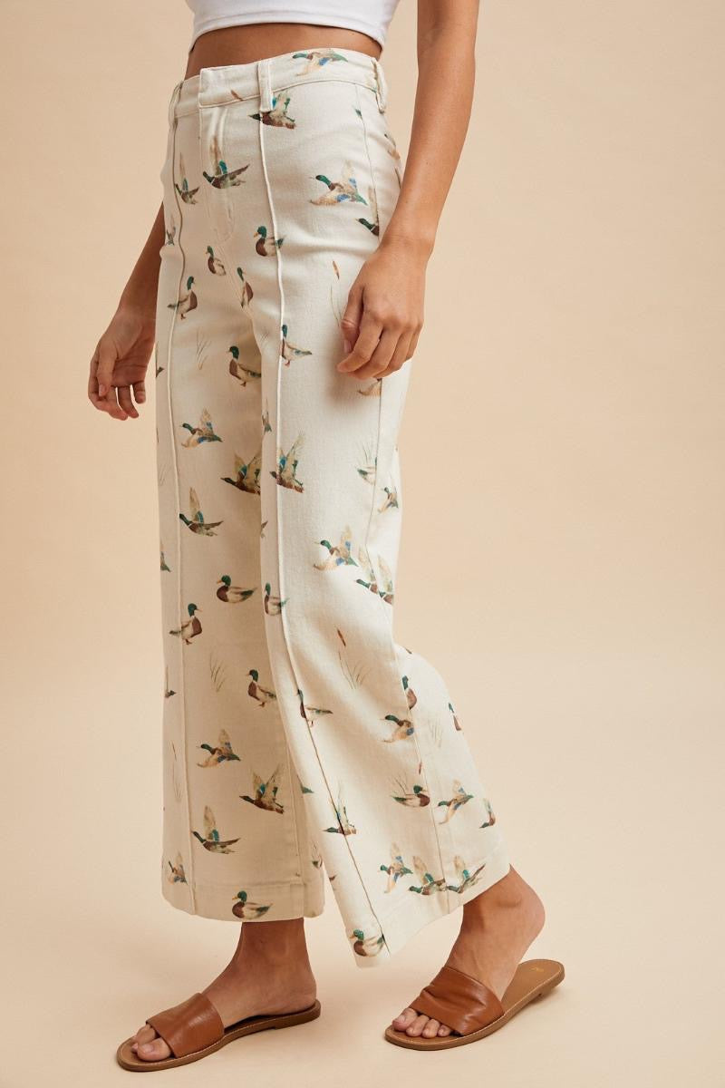 Mallard Printed Stretch Denim Wide Leg Jeans