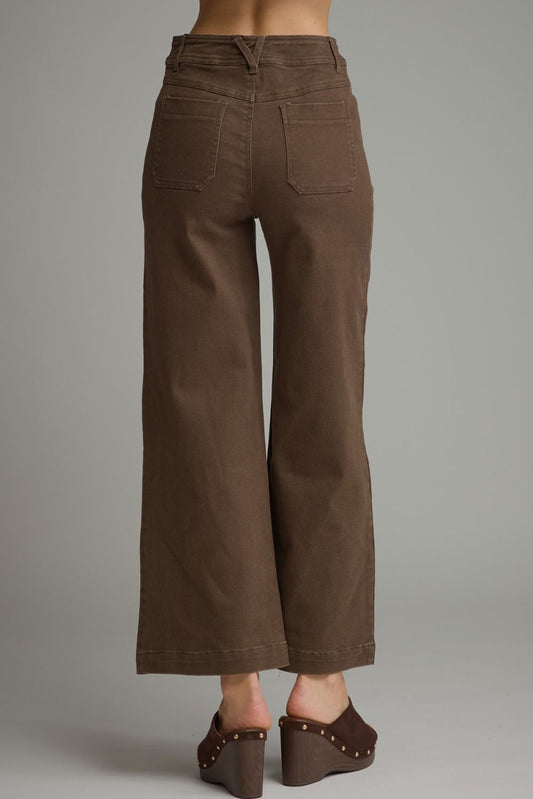 ENTRO Fall Wide Leg Pants  - Brown