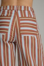 Entro Multi Color Stripe High Waist Pants - Brown/Blue