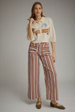 Entro Multi Color Stripe High Waist Pants - Brown/Blue
