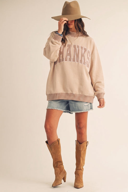 Vintage Thanks Patch Pullover - Latte
