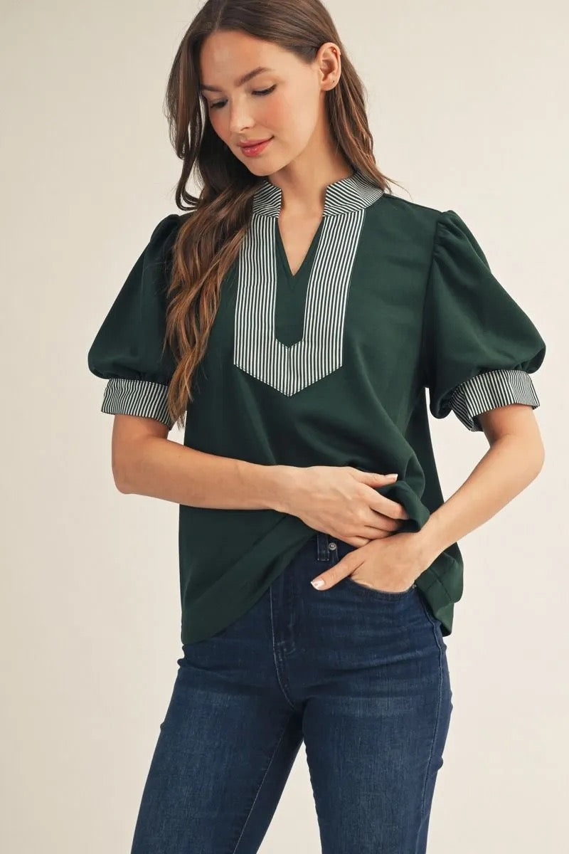 Contrast Stripe Top - Hunter Green