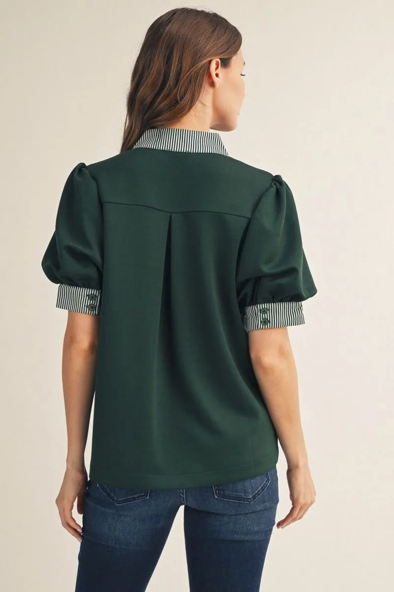 Contrast Stripe Top - Hunter Green