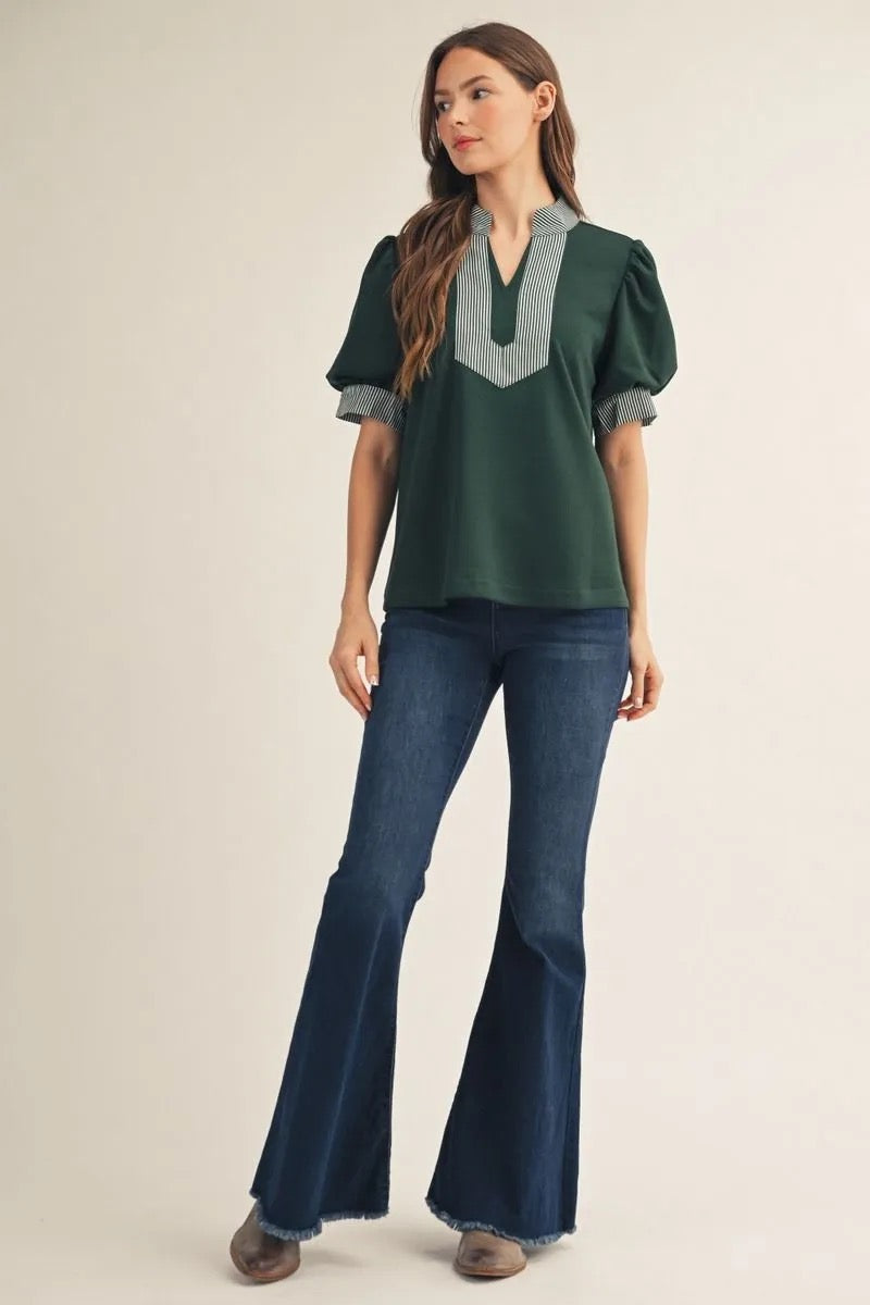 Contrast Stripe Top - Hunter Green