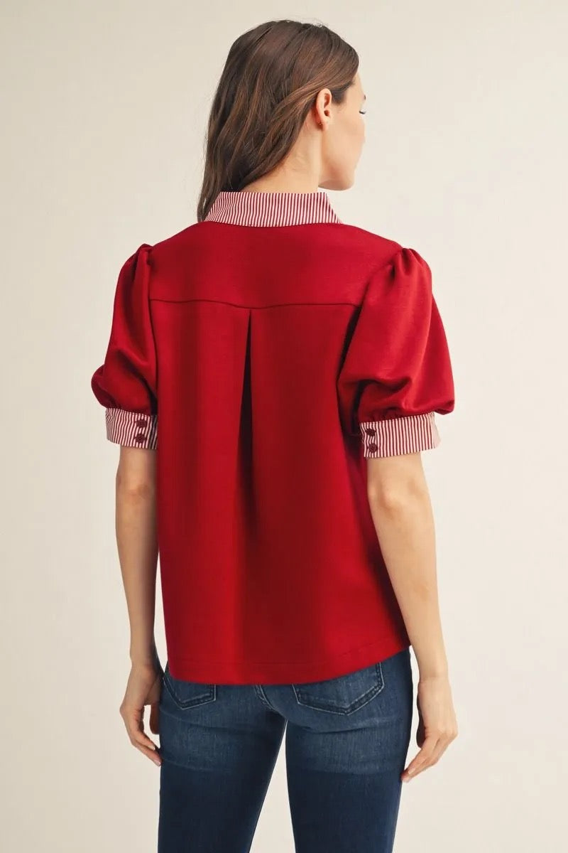 Contrast Stripe Top - Burgundy