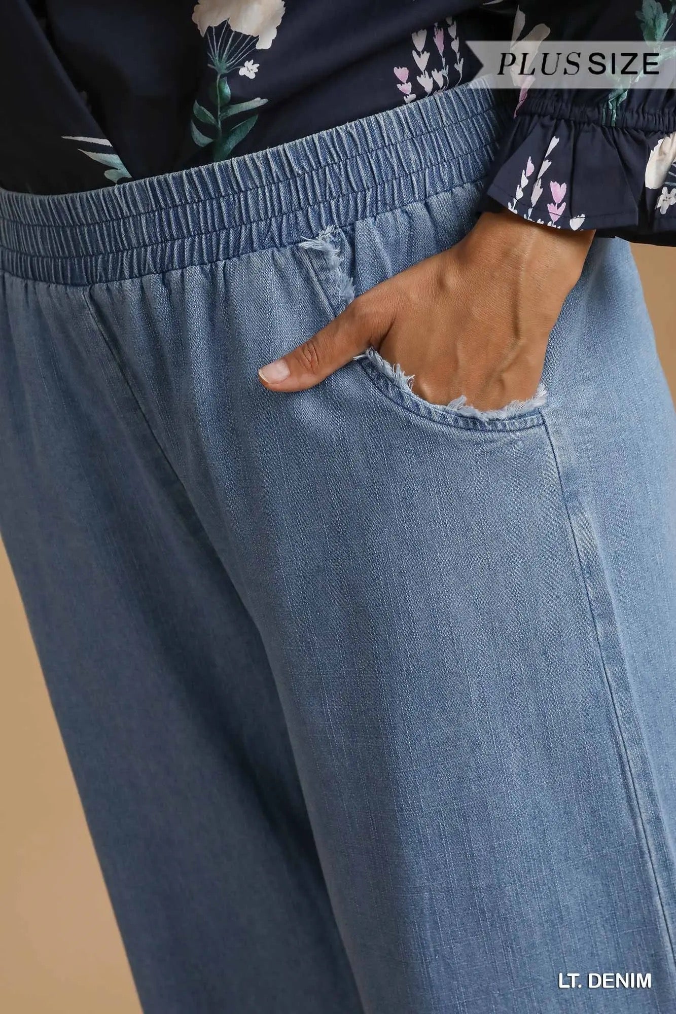 Washed Light Denim Wide Leg Pants