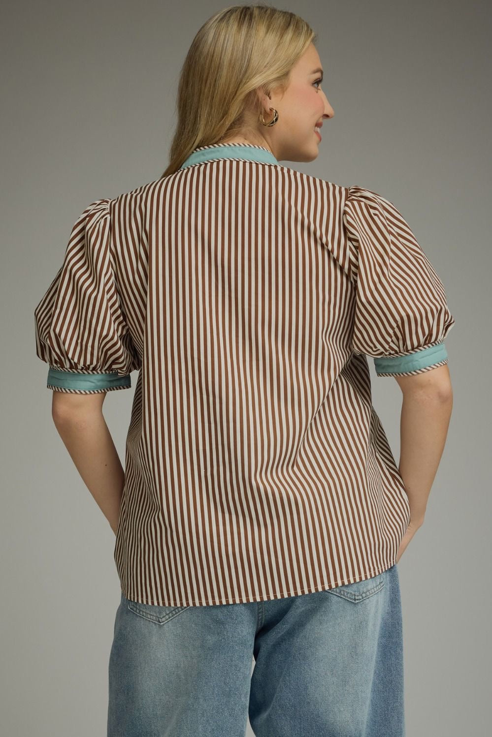 Brown Stripe Blue Contrast Top