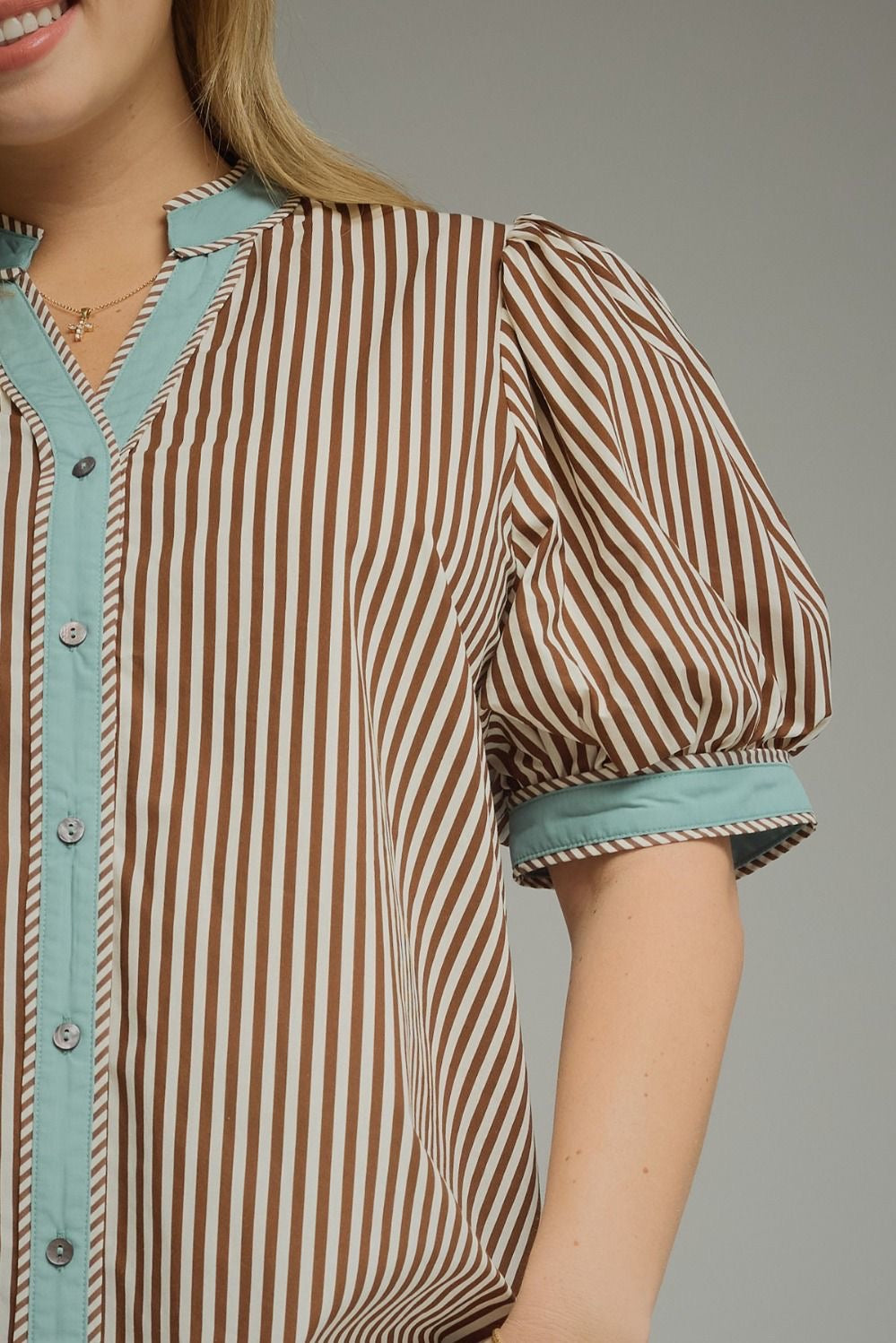 Brown Stripe Blue Contrast Top