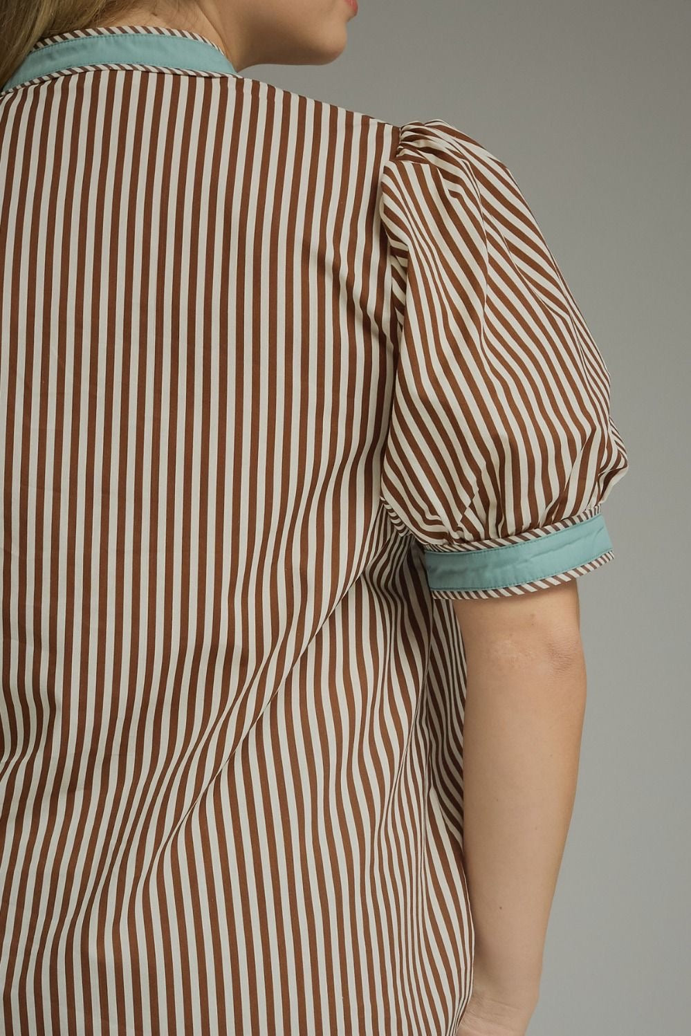 Brown Stripe Blue Contrast Top