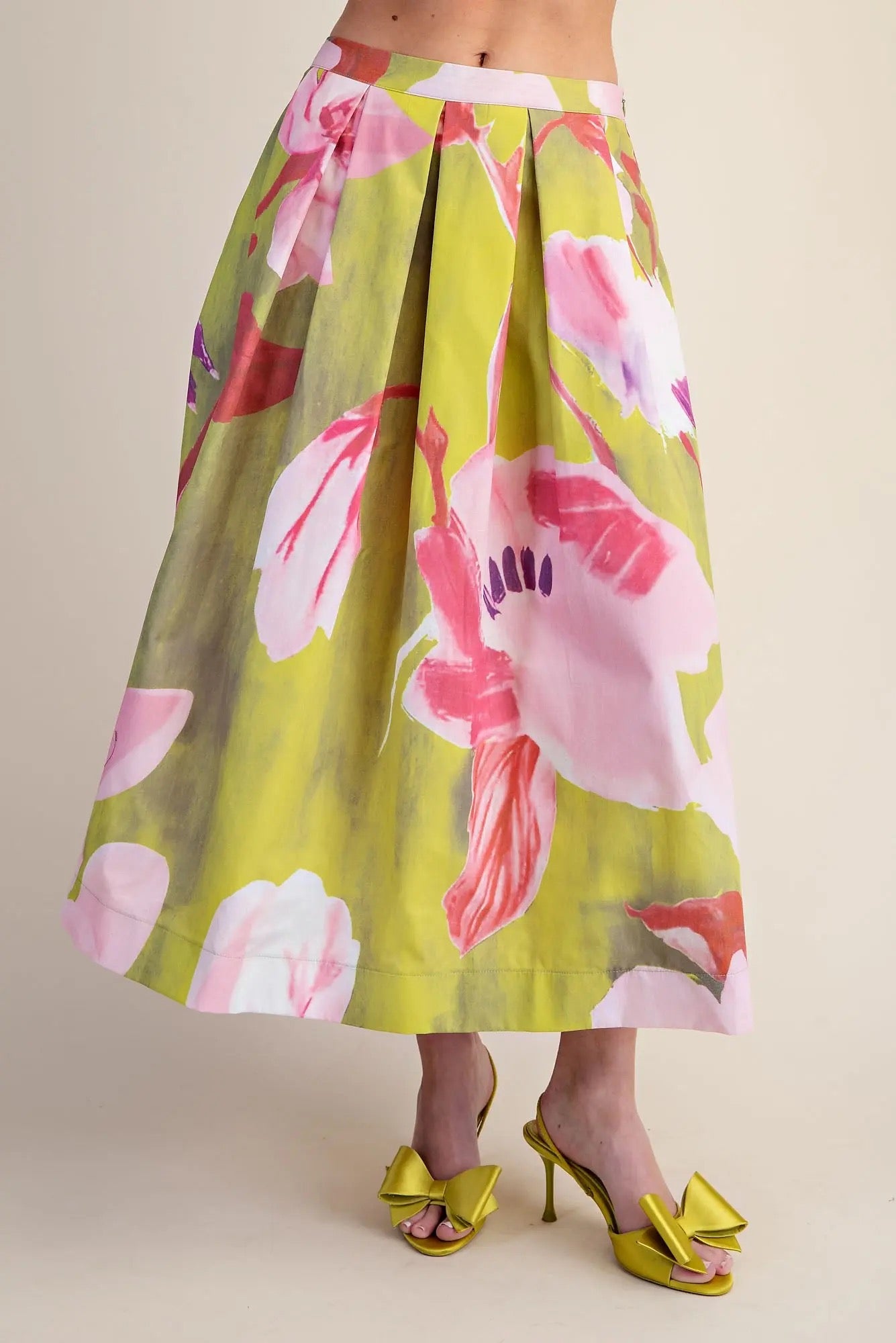 Floral Skirt- Pleated Flare Midi
