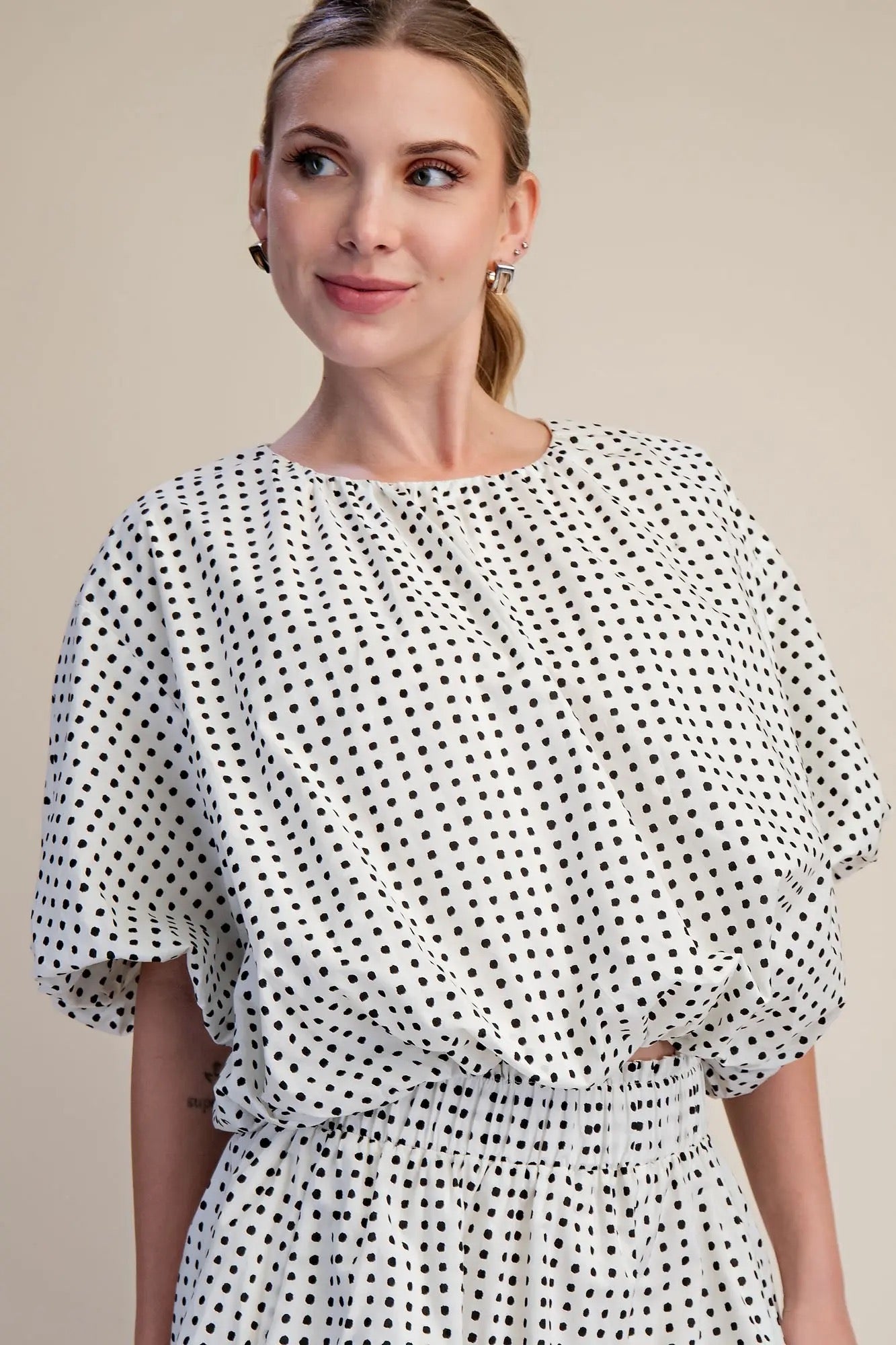 Dot Print Bubble Top & Shorts Set