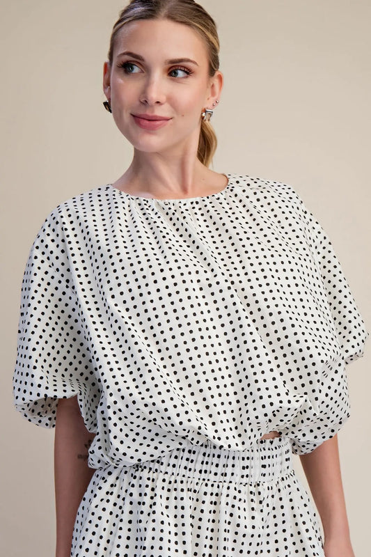 Dot Print Bubble Top & Shorts Set