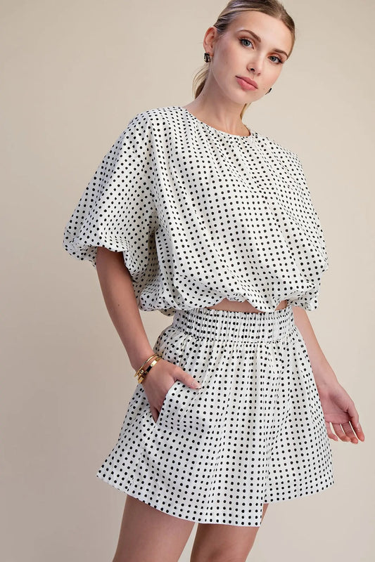 Dot Print Bubble Top & Shorts Set