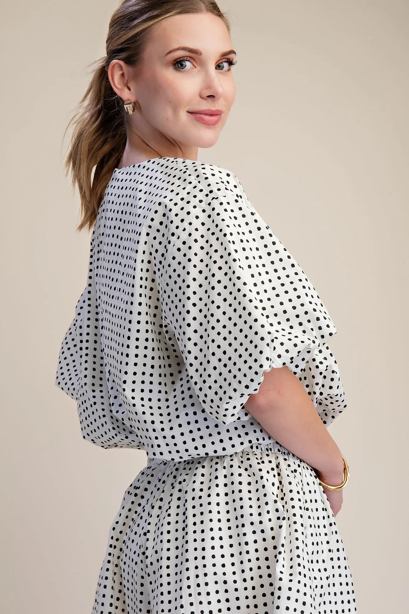 Dot Print Bubble Top & Shorts Set