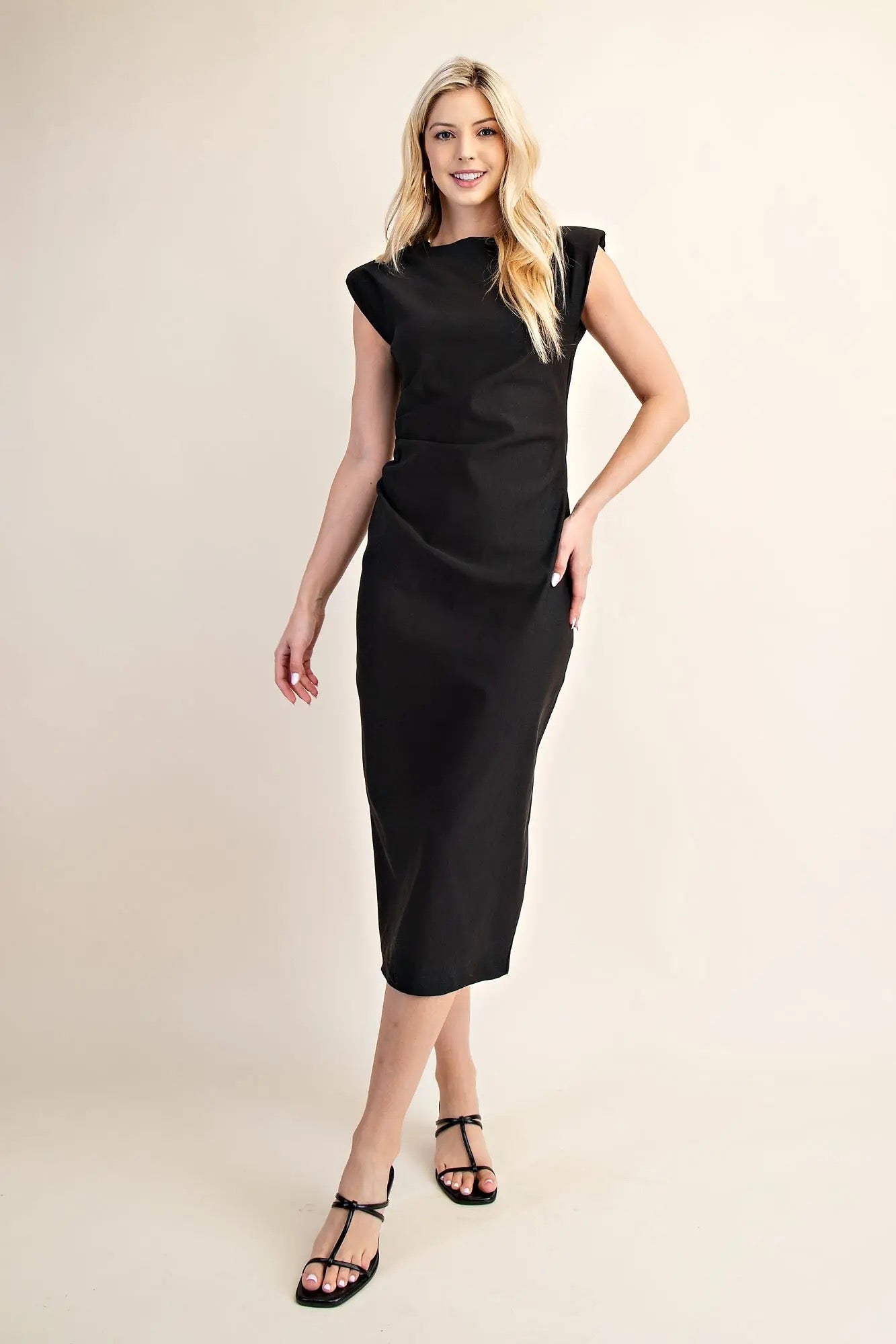 Shoulder pad Sleeveless Midi Dress