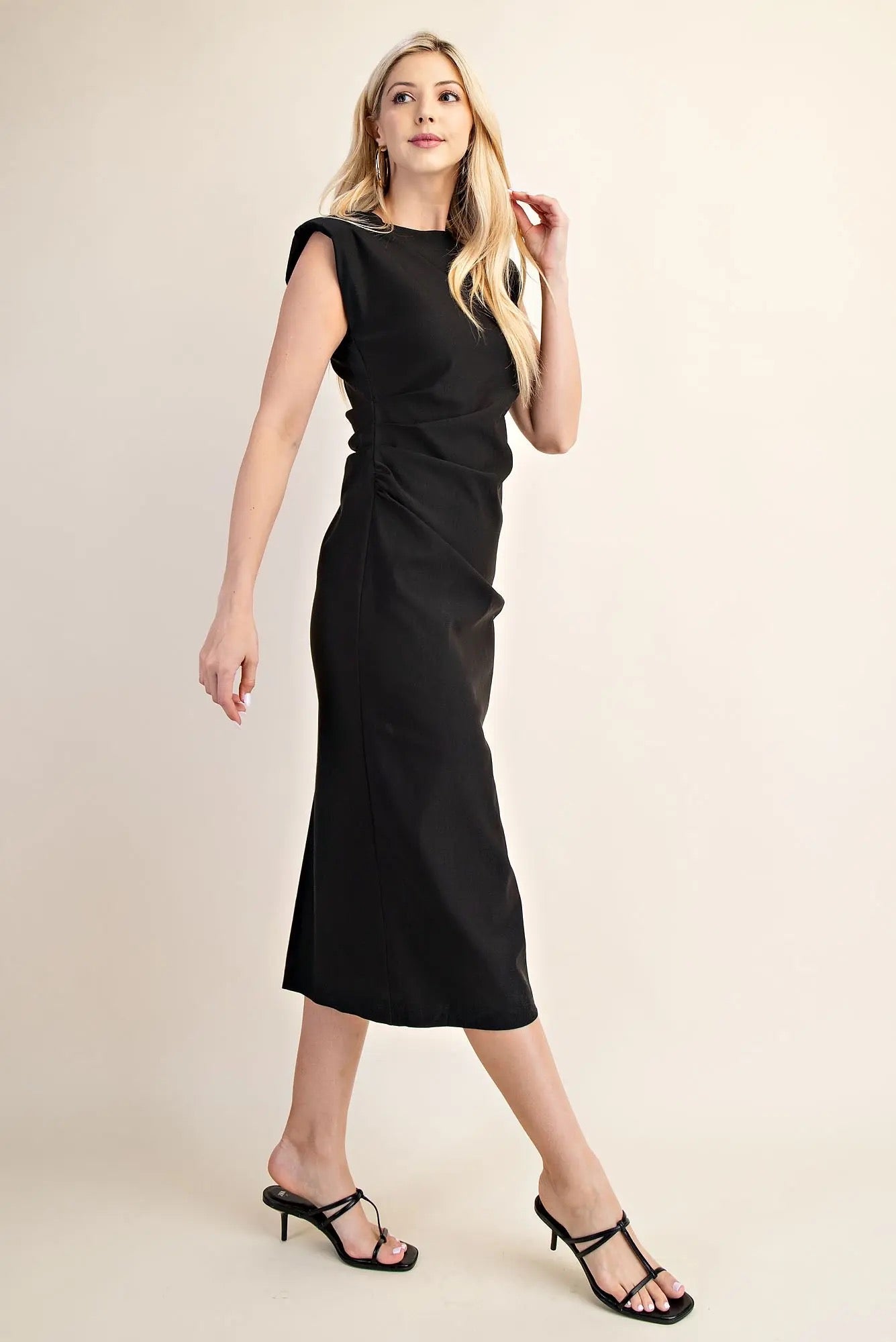 Shoulder pad Sleeveless Midi Dress