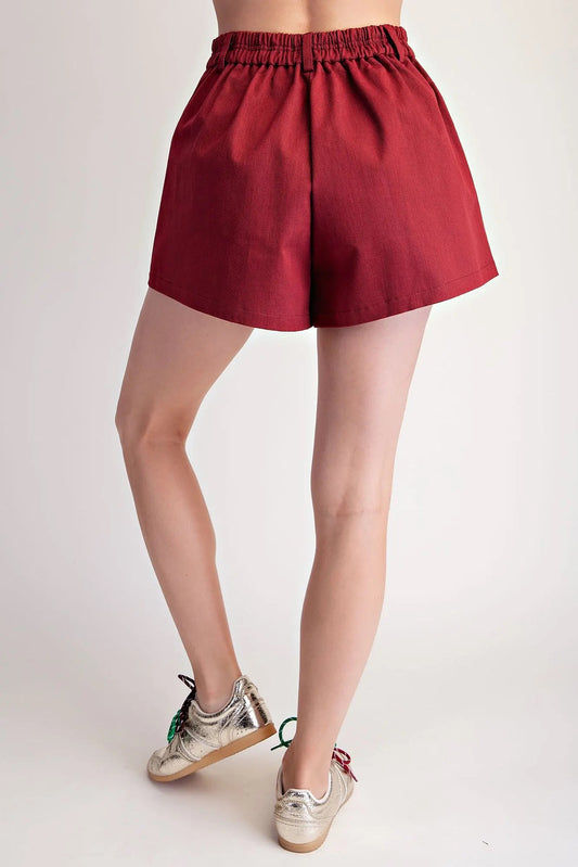 High-Waisted Pleated Shorts with Back Elastic Band