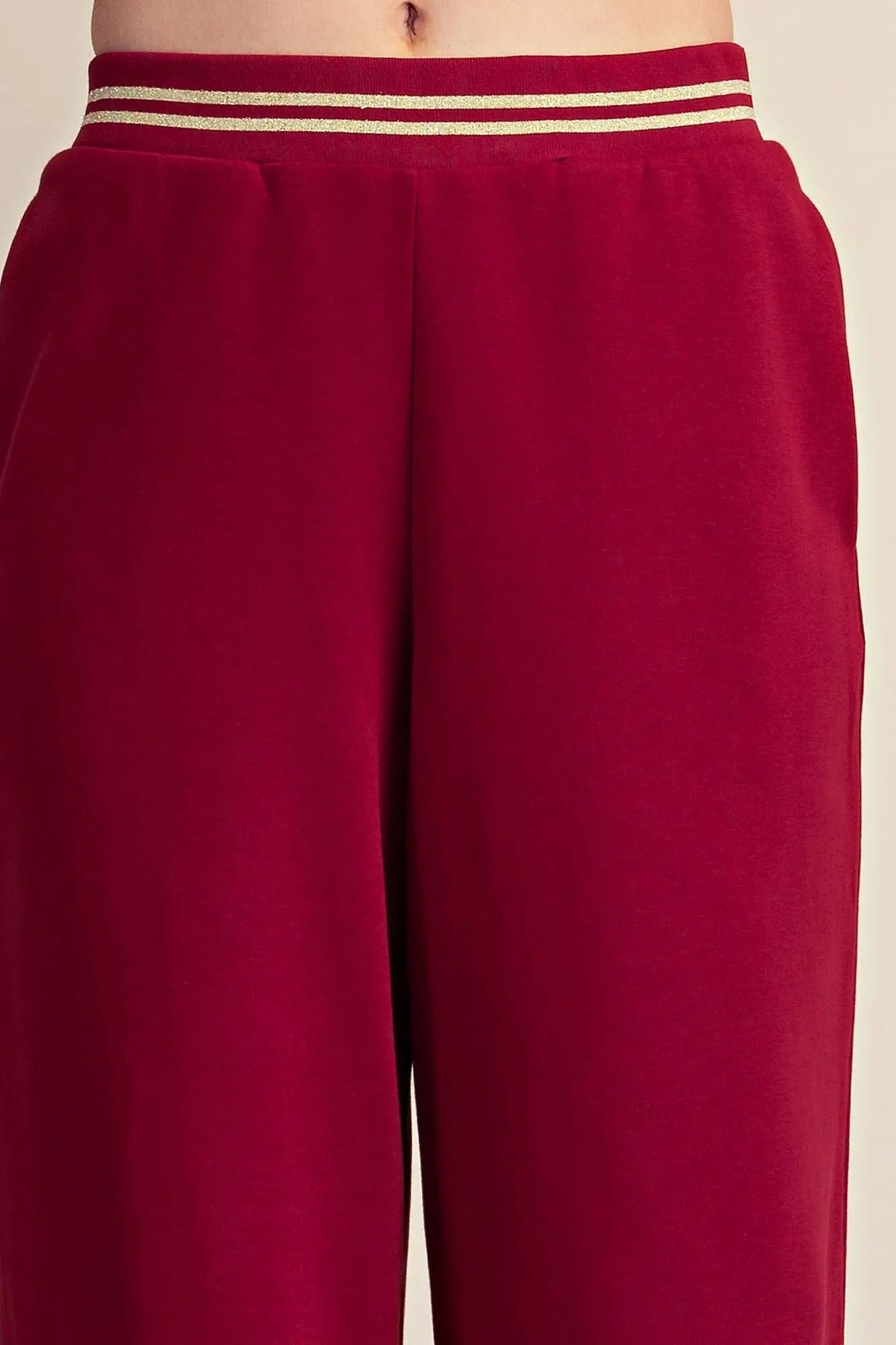 Burgundy Wide Leg Everyday Sweatpants with Gold Trim