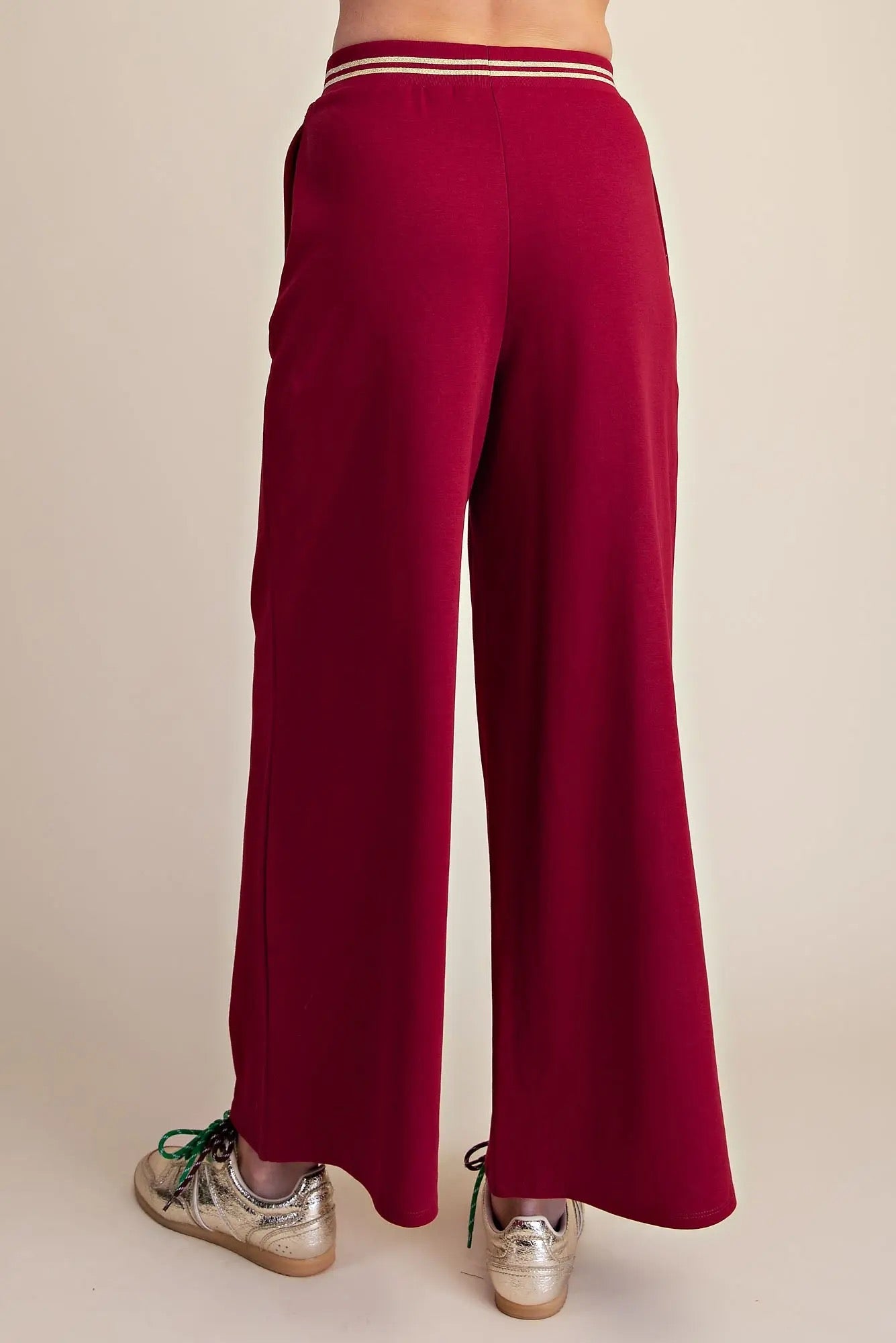 Burgundy Wide Leg Everyday Sweatpants with Gold Trim