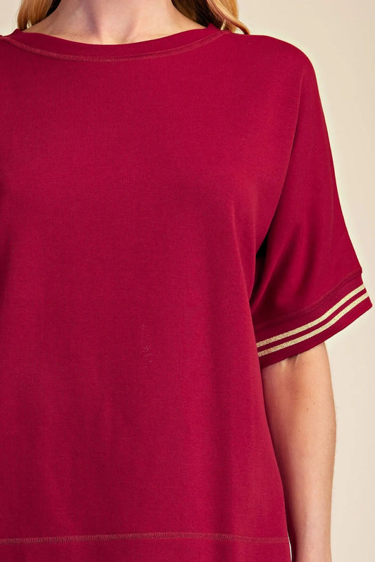 Oversized Everyday Sweatshirt Burgundy with Gold Trim