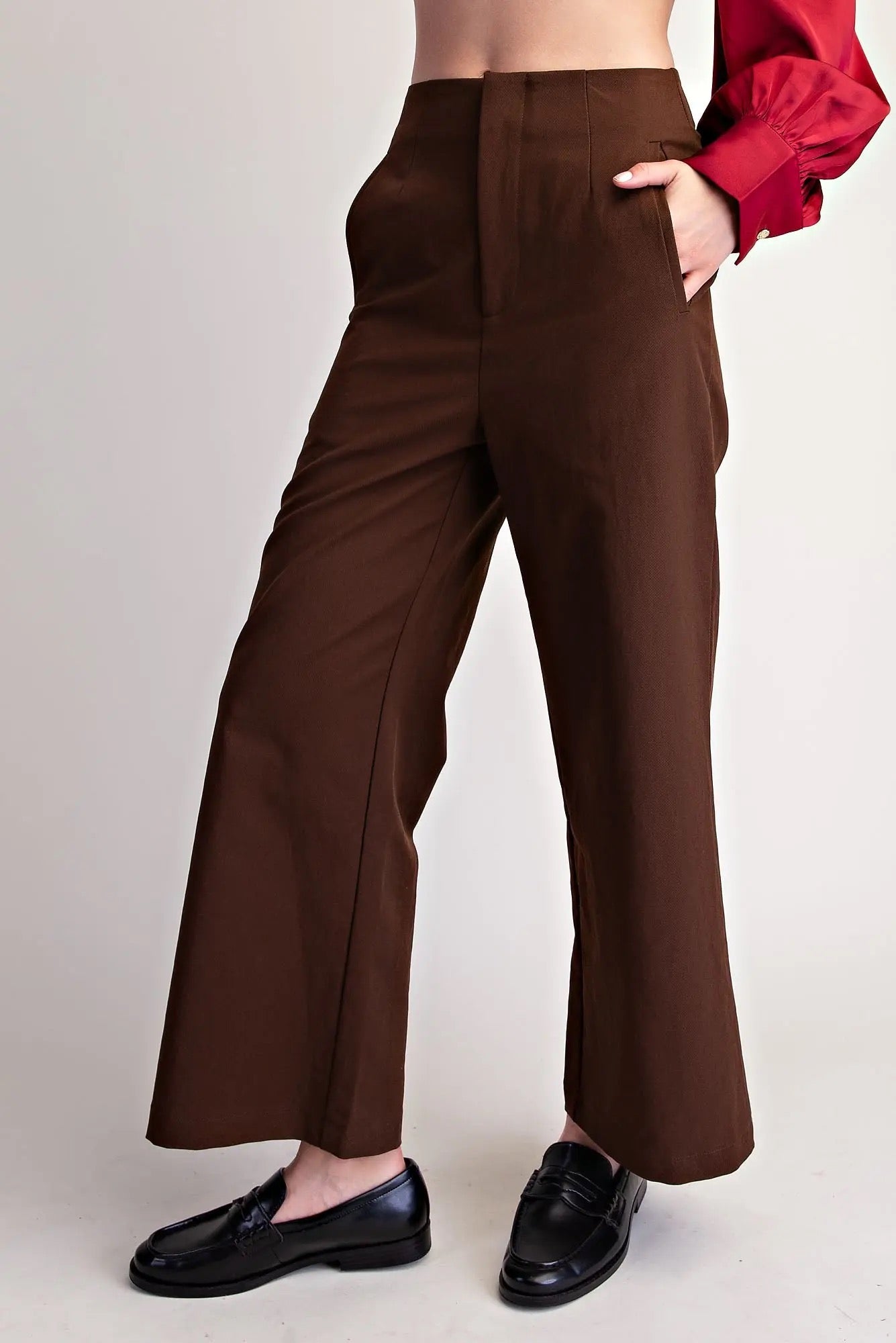 High Waist Wide Leg Pants - Brown