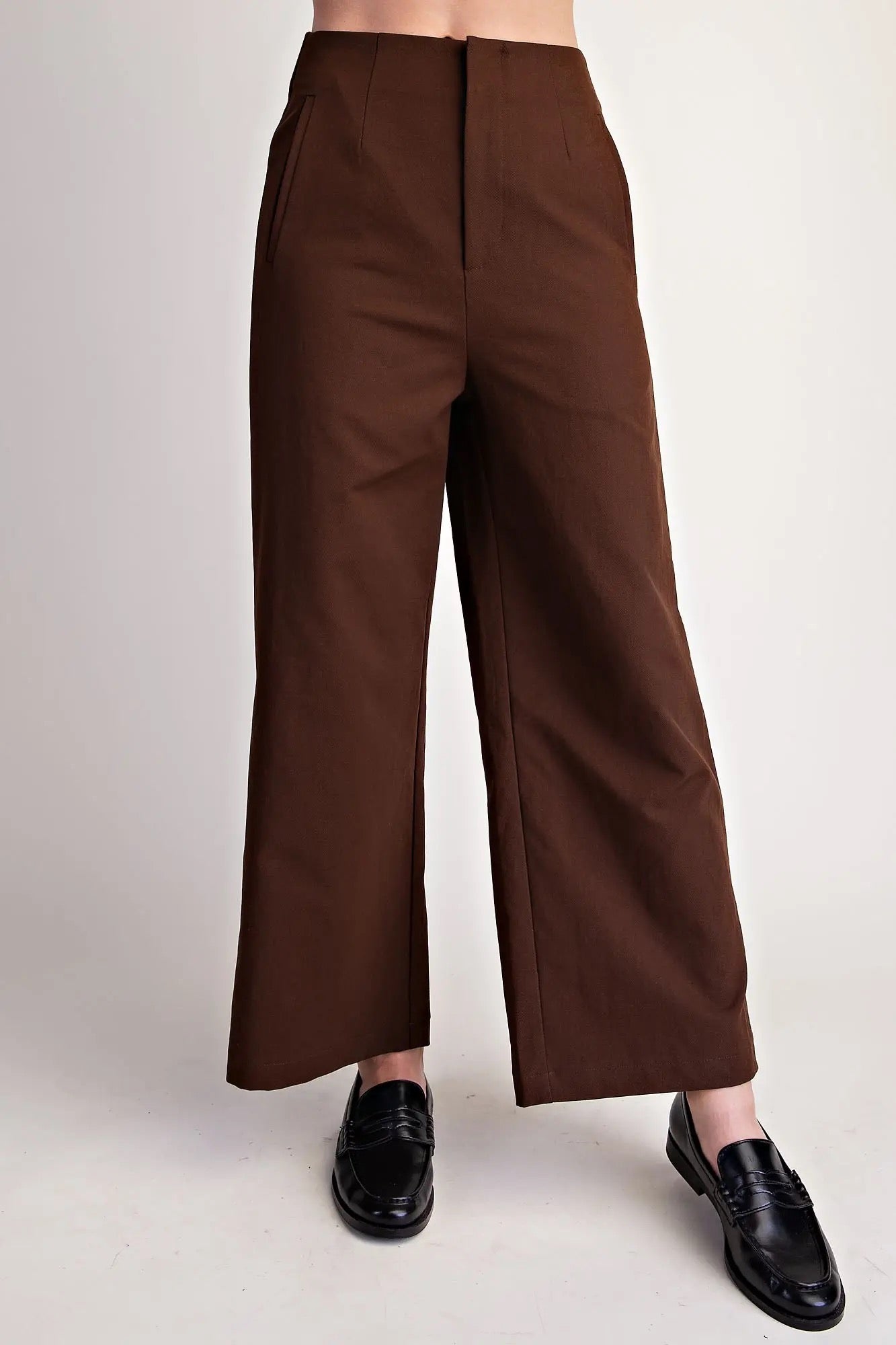 High Waist Wide Leg Pants - Brown