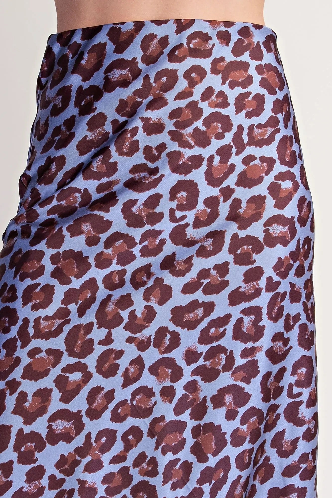 Satin Animal Print Skirt - Dusty Blue