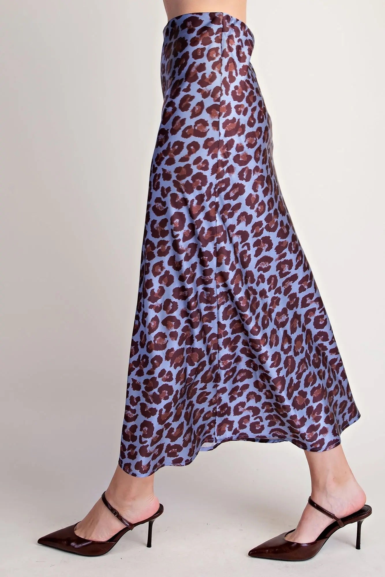Satin Animal Print Skirt - Dusty Blue