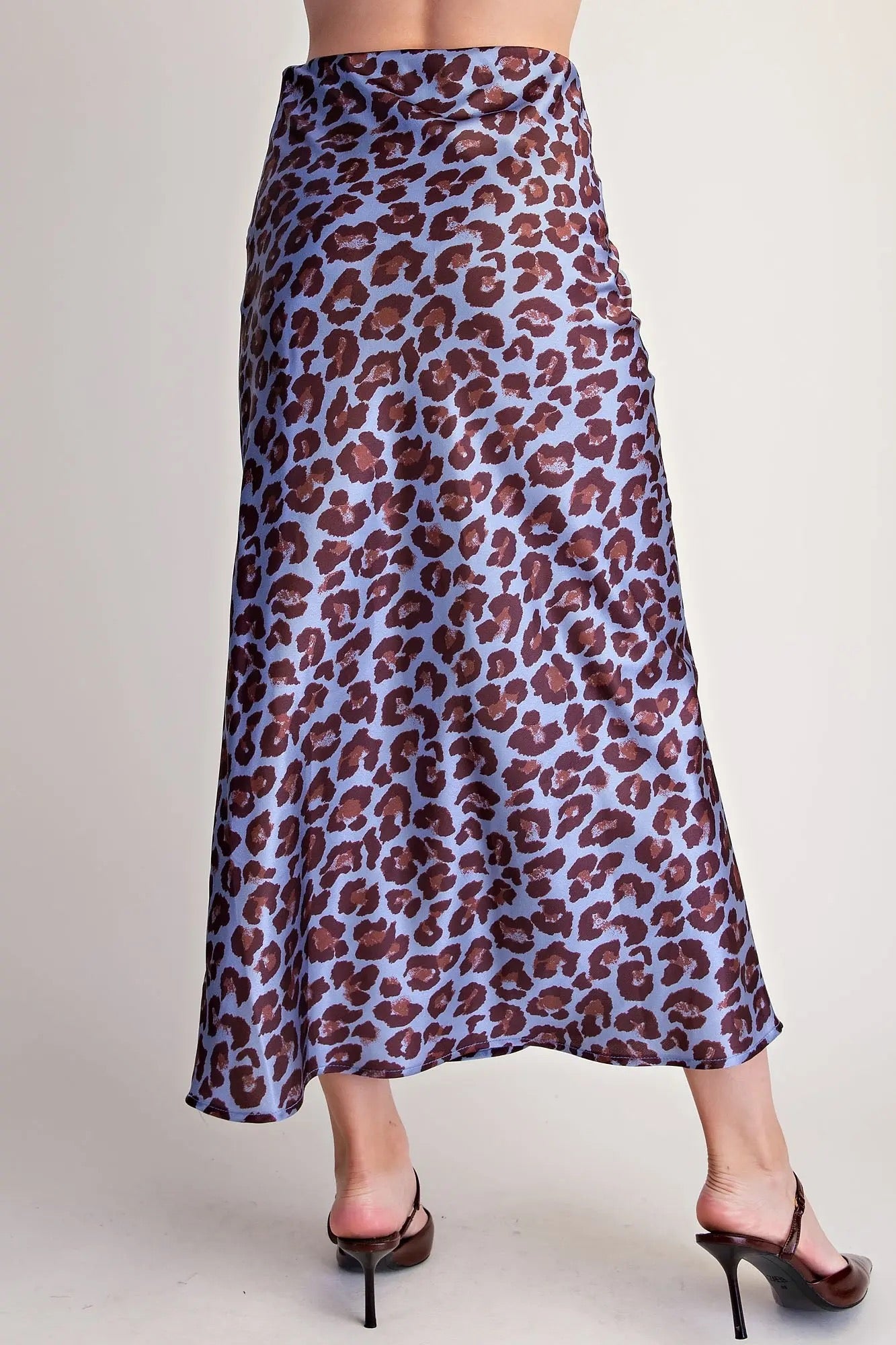 Satin Animal Print Skirt - Dusty Blue