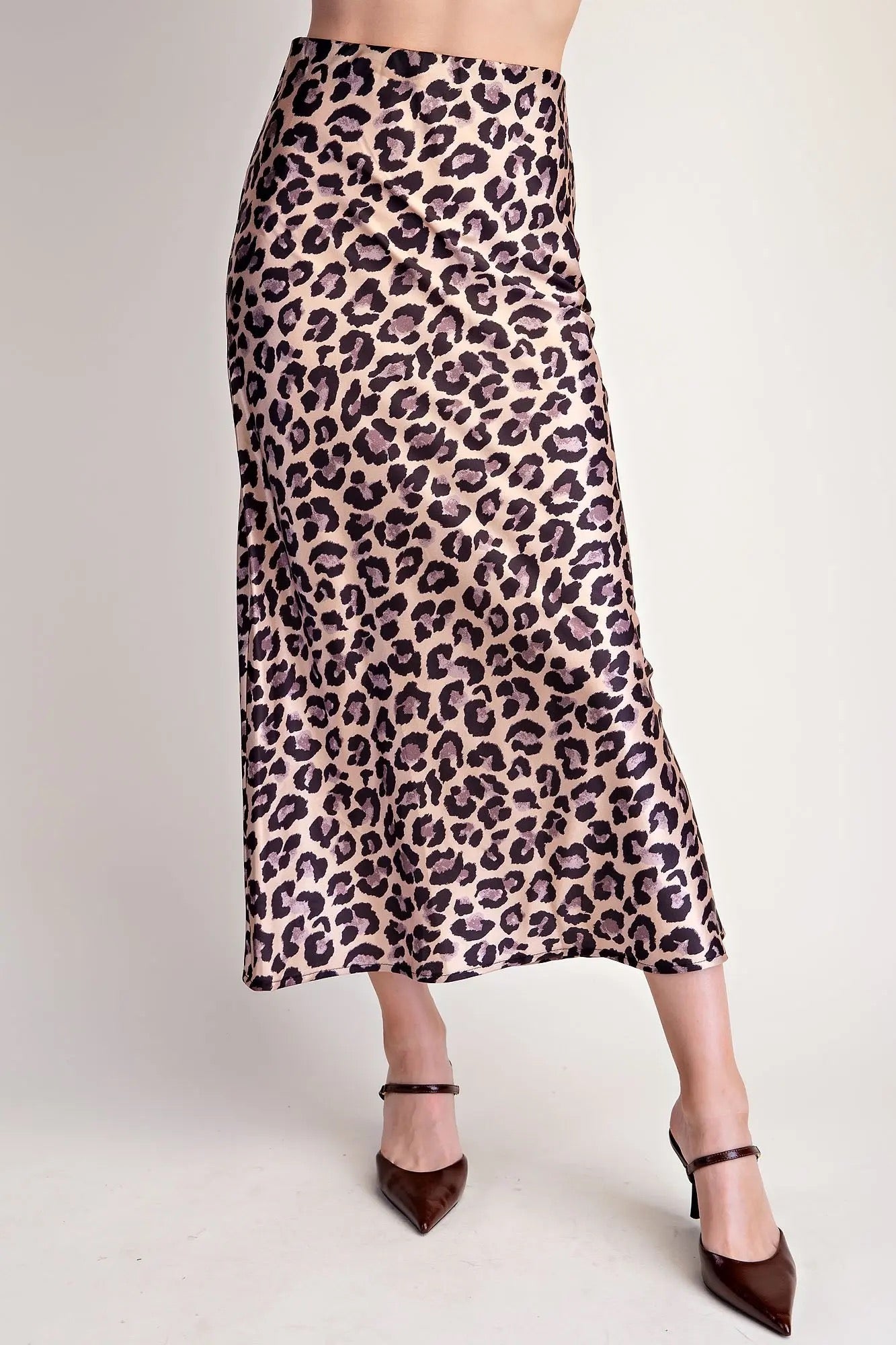 Satin Animal Print Skirt - Taupe