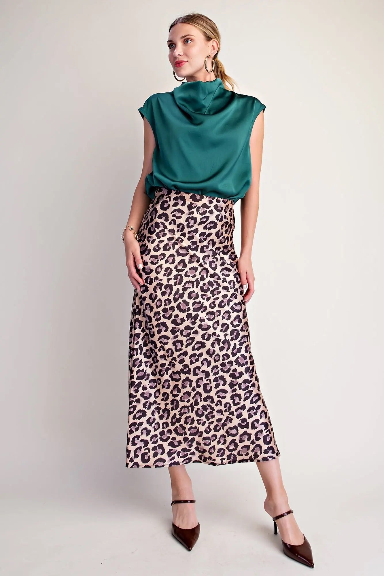 Satin Animal Print Skirt - Taupe