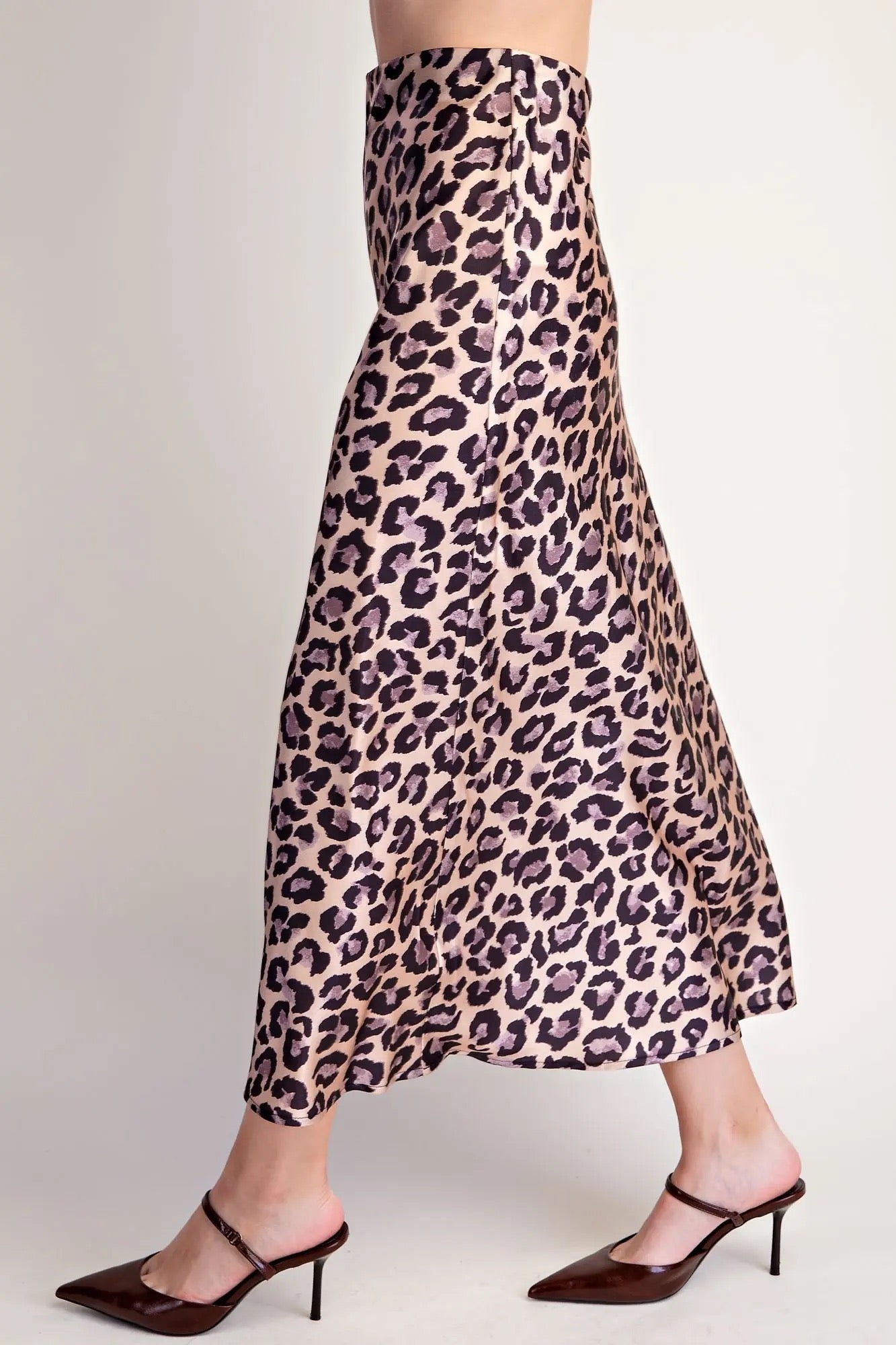 Satin Animal Print Skirt - Taupe