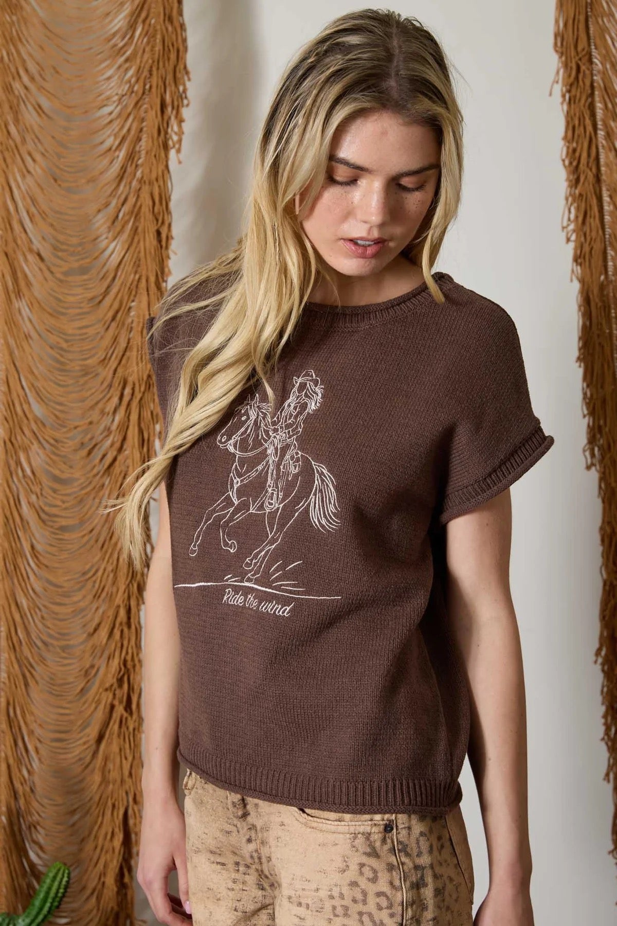 Western Embroidered Knit Sweater Top