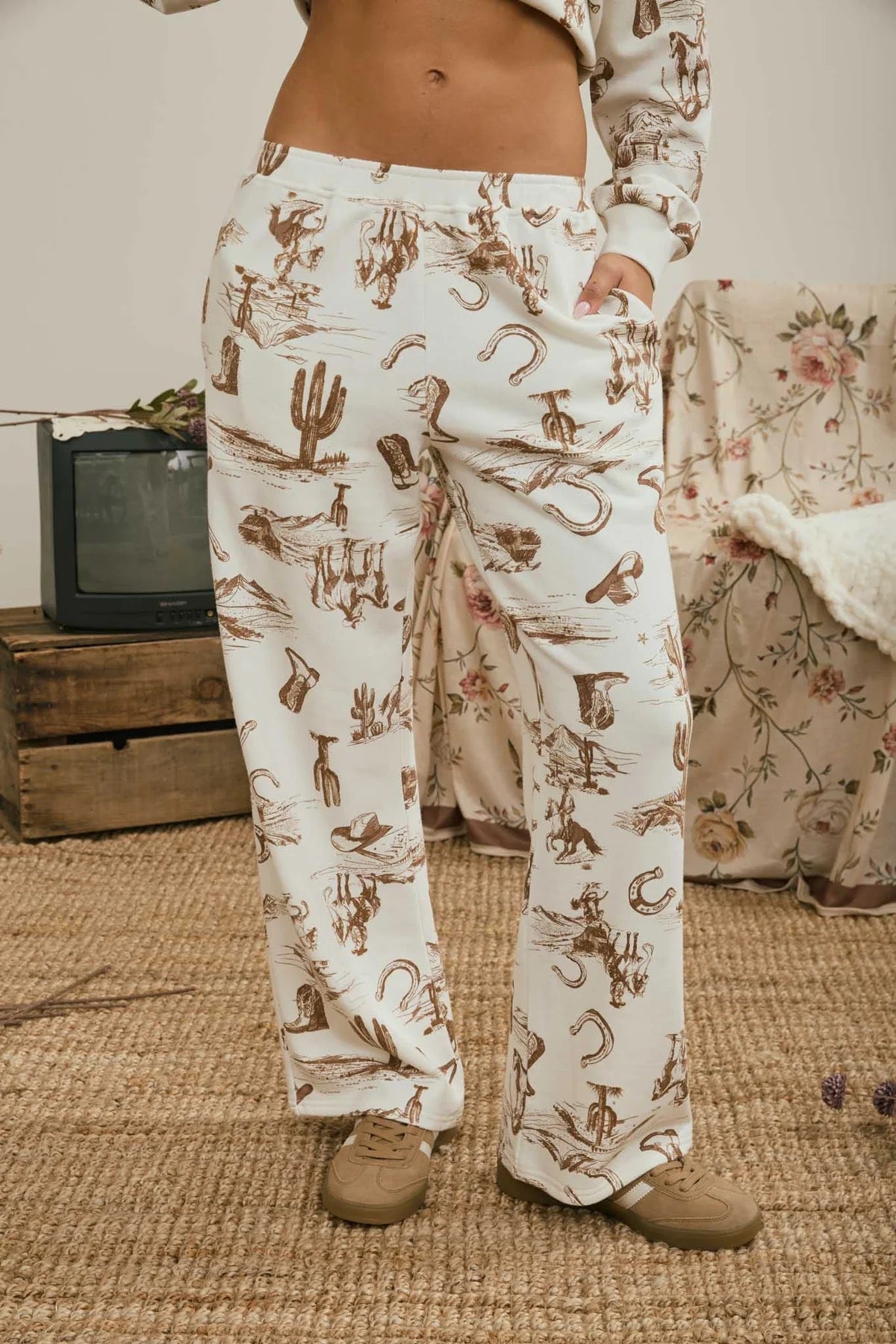 Western Print Knit Jogger Sweatpants