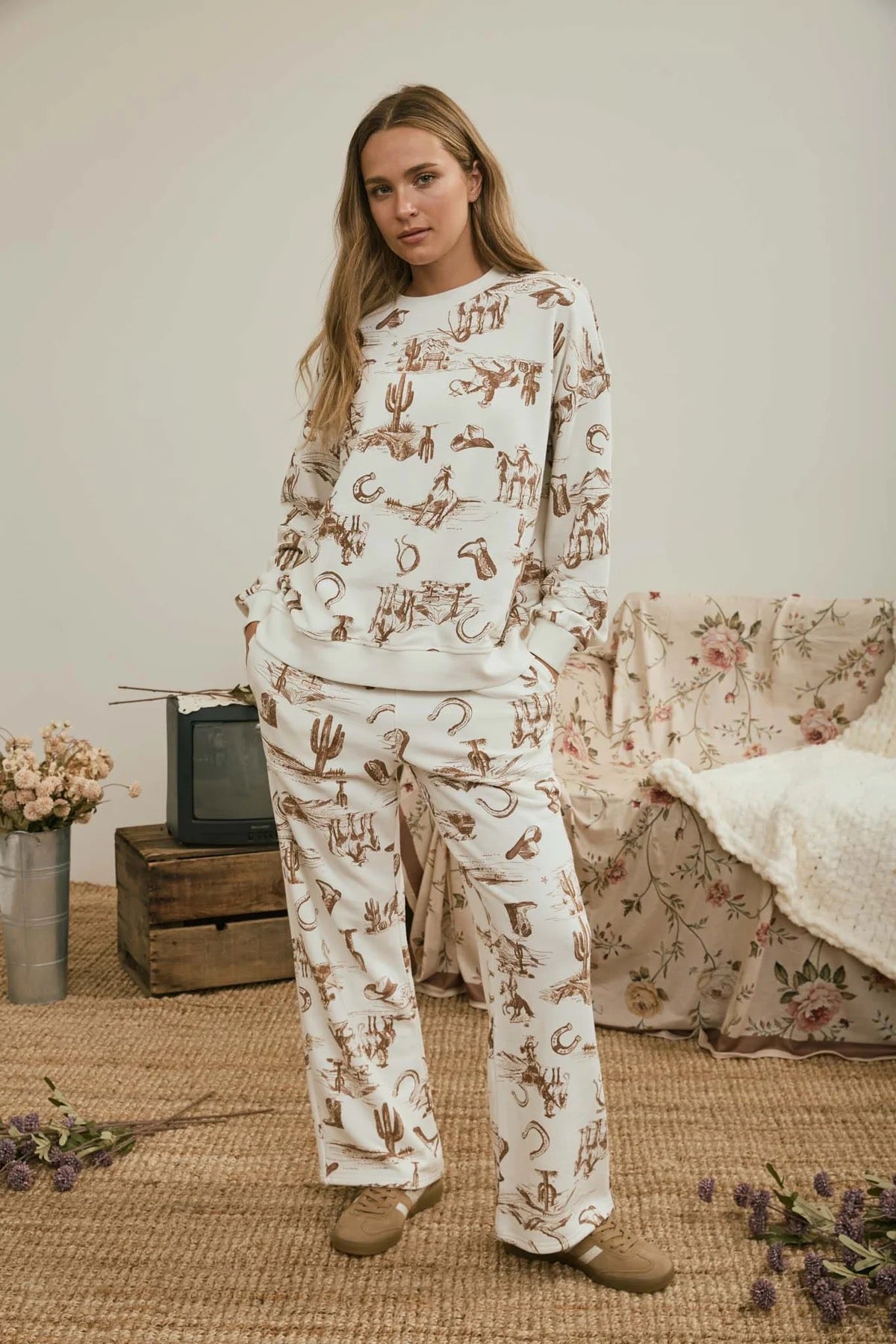 Western Print Knit Jogger Sweatpants