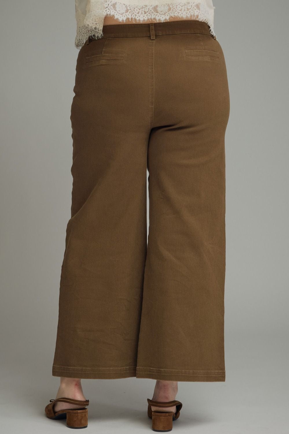 Solid Wide Leg Pants With Horsebit Pocket Entro - Brown
