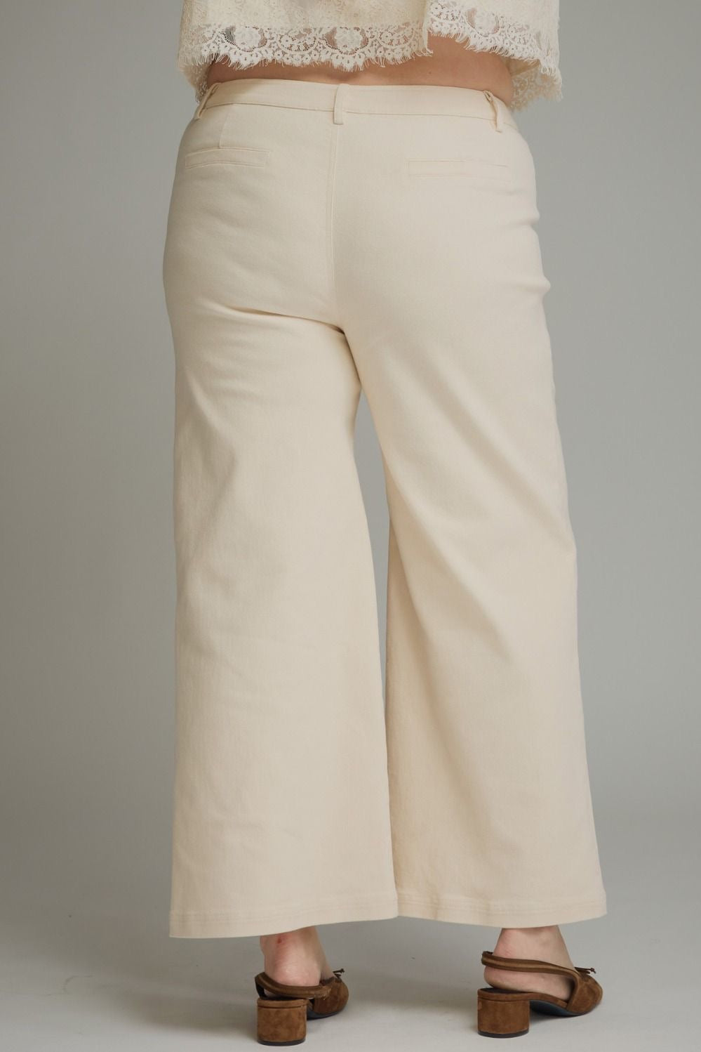 Solid Wide Leg Pants With Horsebit Pocket Entro - Ecru