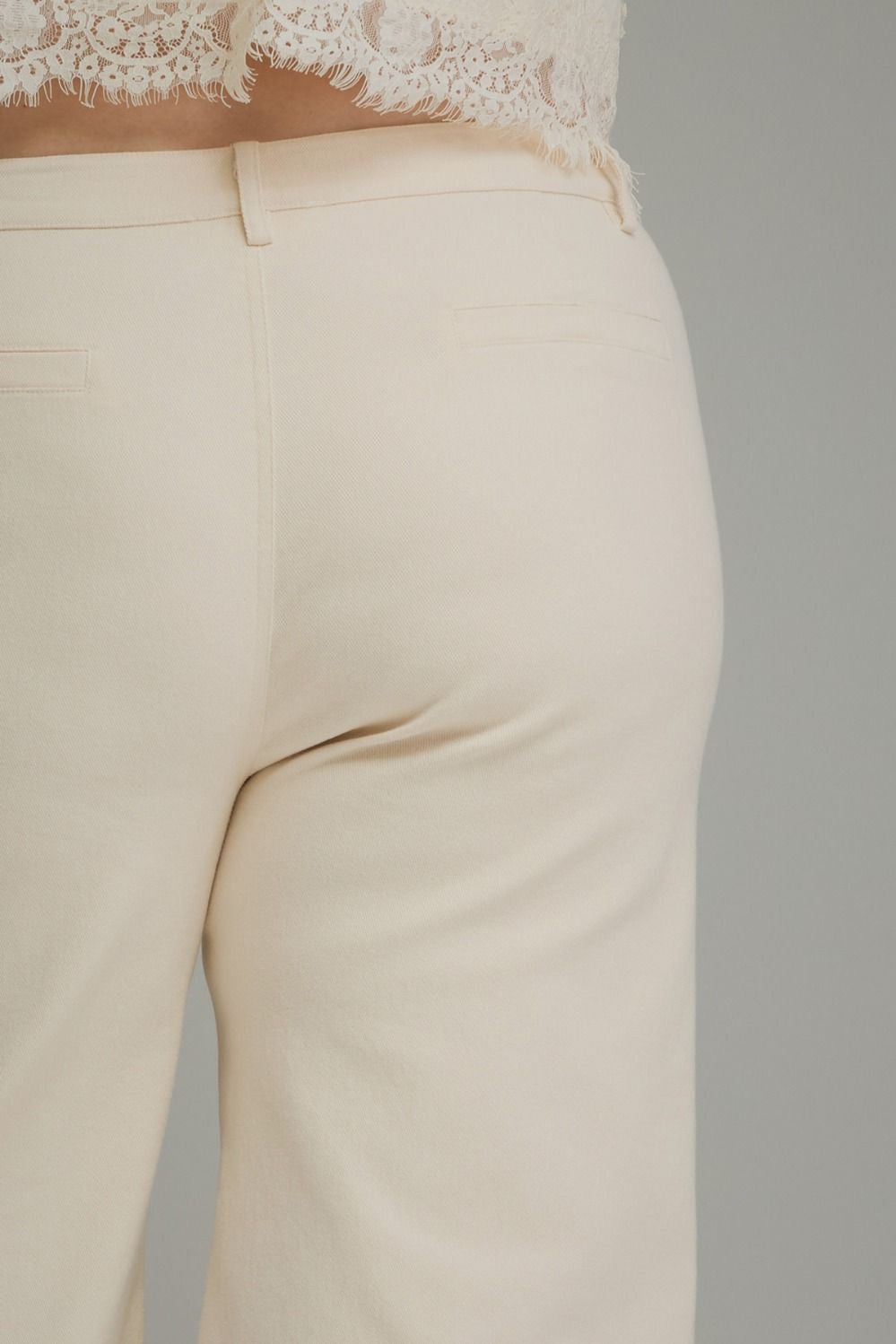 Solid Wide Leg Pants With Horsebit Pocket Entro - Ecru