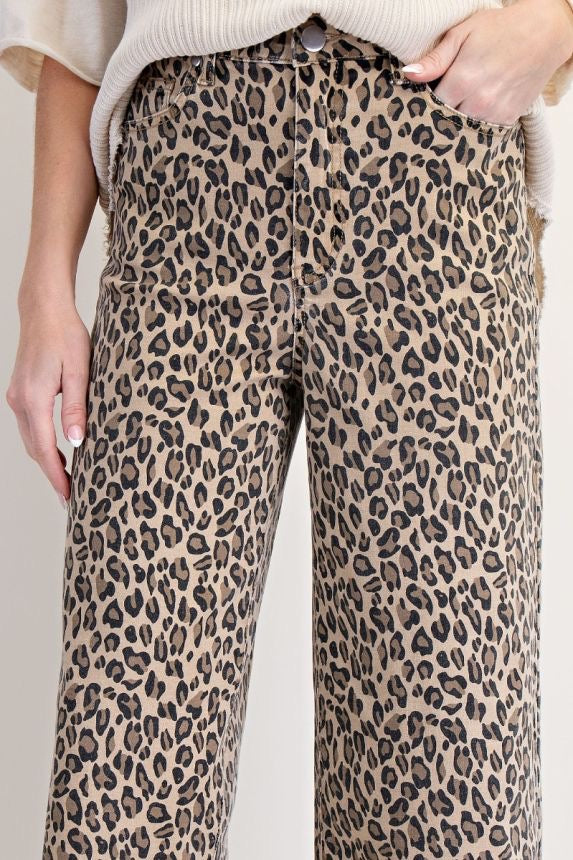 Animal  Printed Washed Twill Pants- Camel