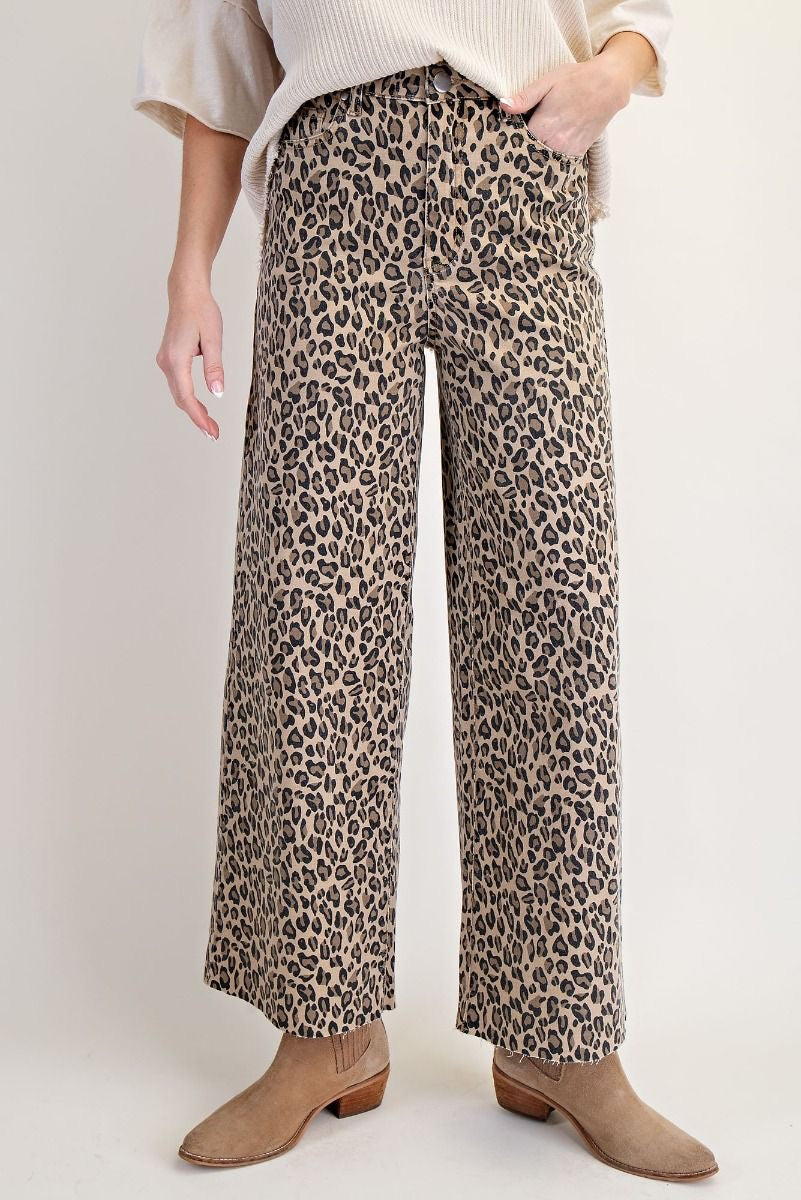 Animal  Printed Washed Twill Pants- Camel