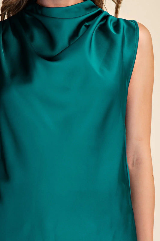 Mock-Neck Sleeveless Top -Teal