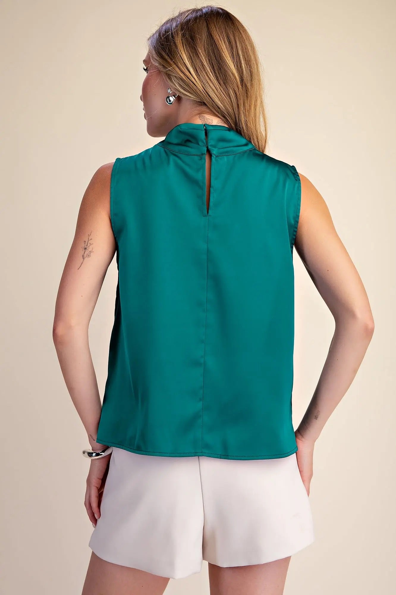 Mock-Neck Sleeveless Top -Teal