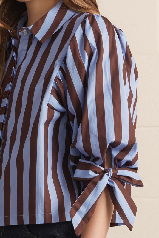Brown & Blue Stripe Woven Top