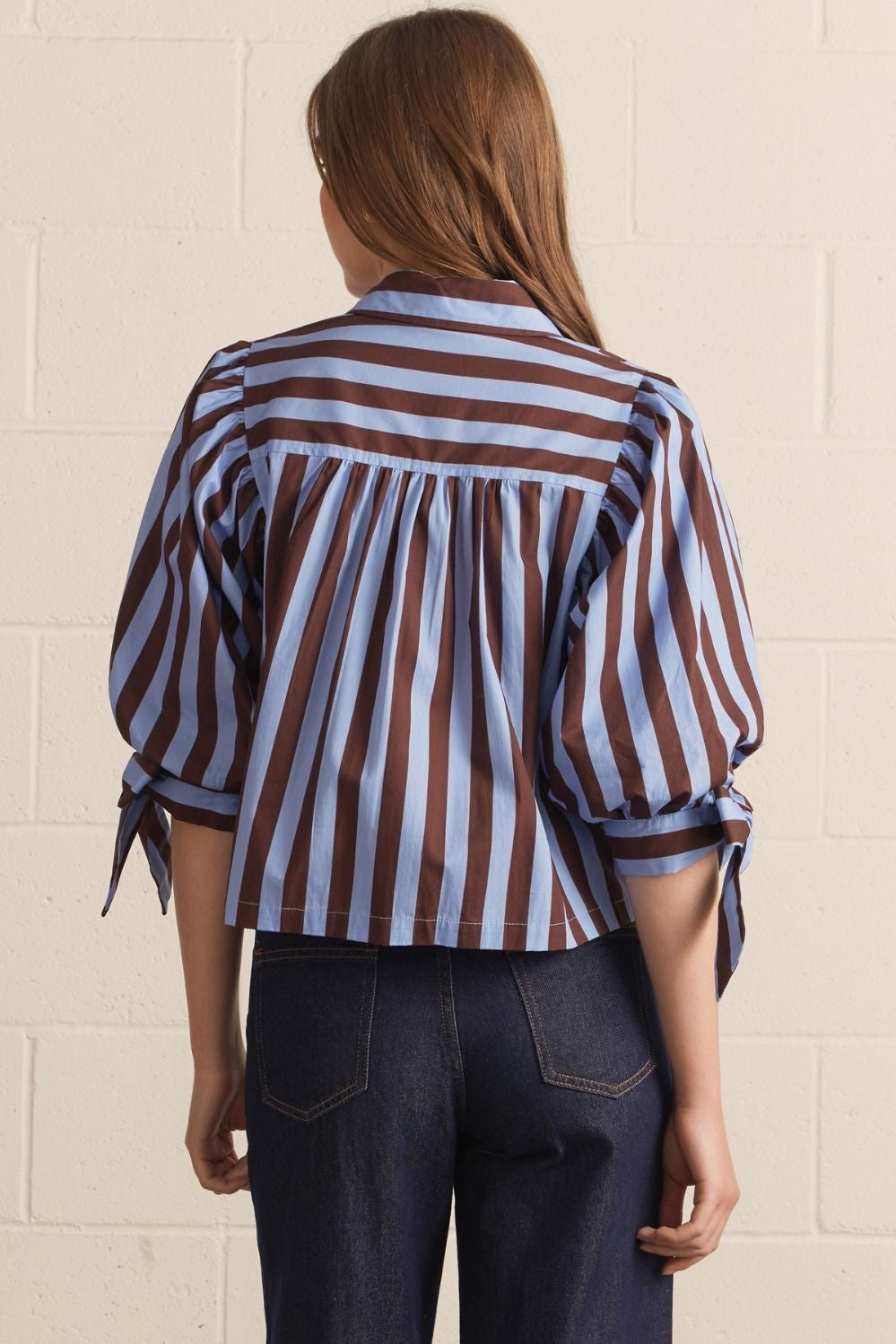 Brown & Blue Stripe Woven Top