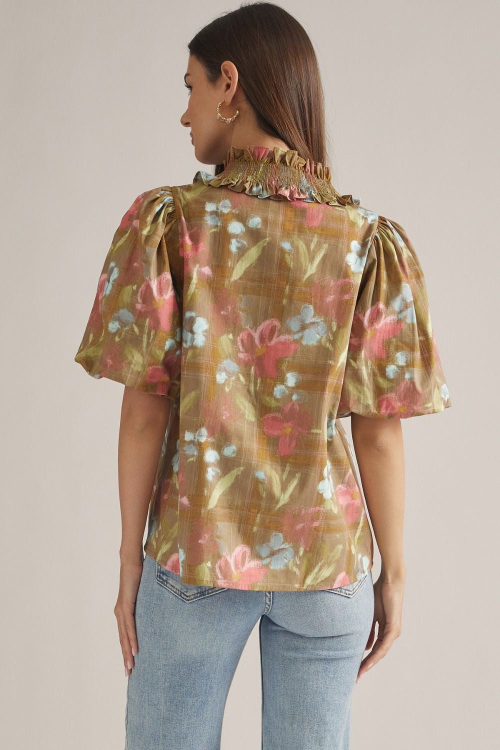 Olive Muted Floral Top