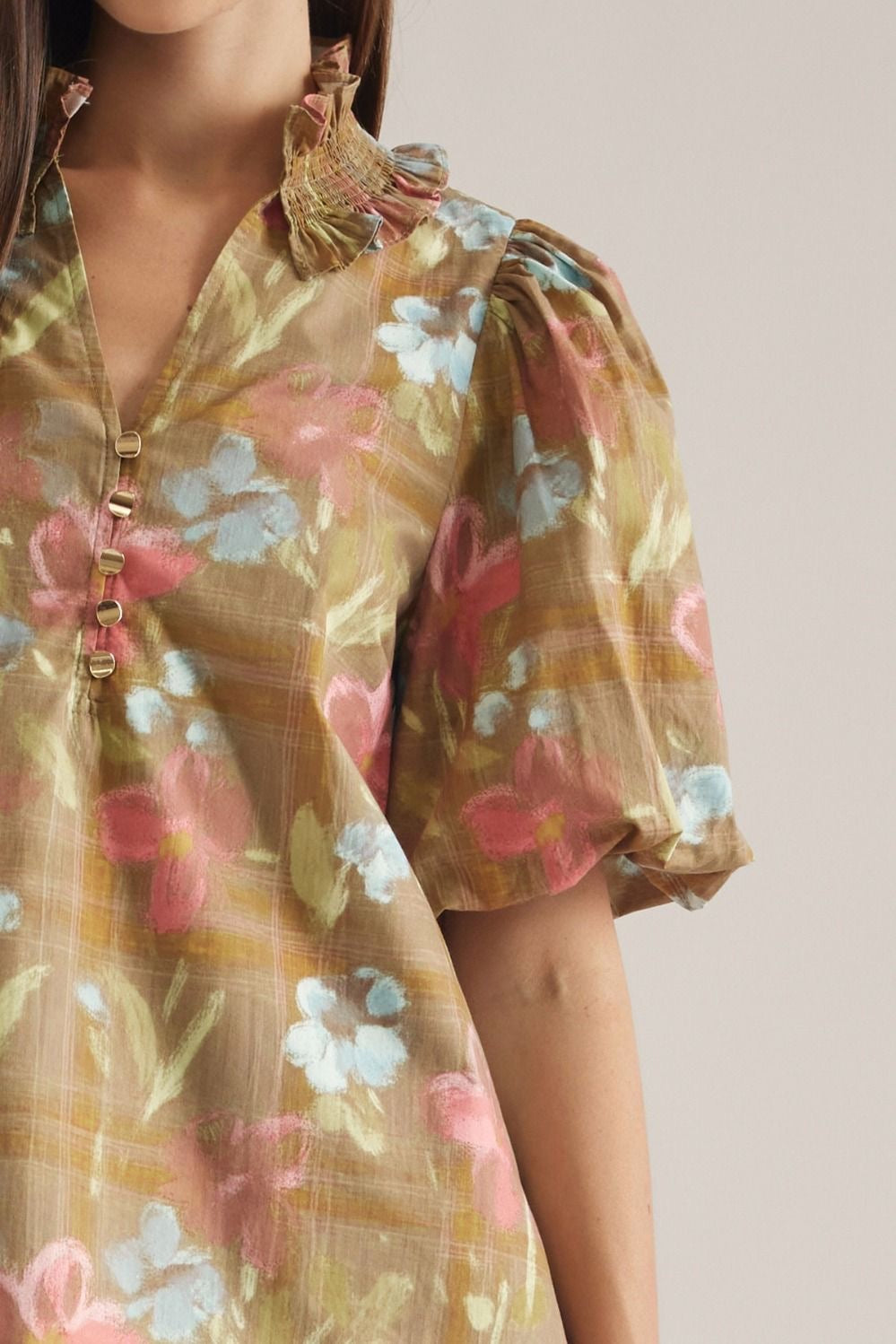 Olive Muted Floral Top