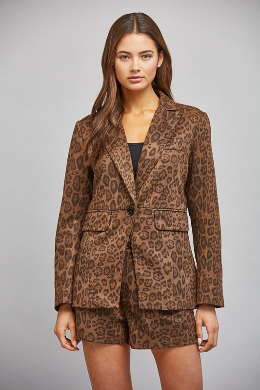 Animal Print Faux Suede Blazer