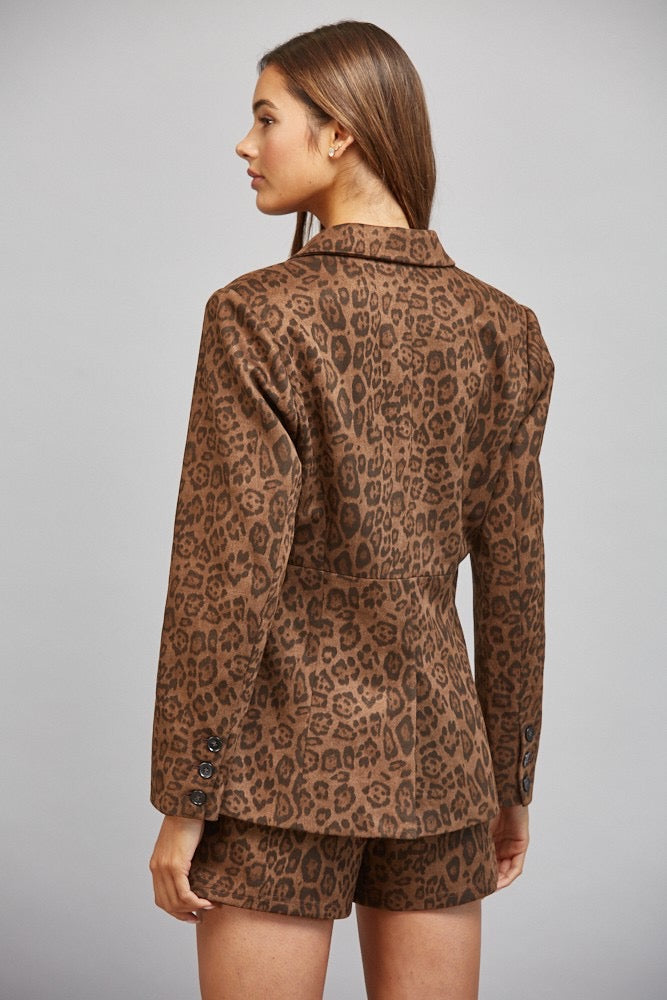 Animal Print Faux Suede Blazer